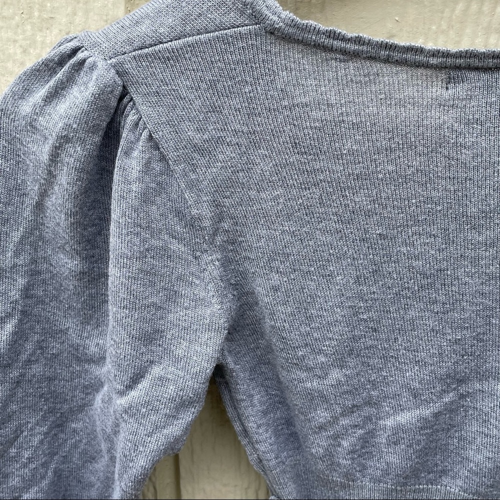 Sele | Vintage Gray V-neck Waist Ribbon Tie Blouse Top - Picture 6 of 9